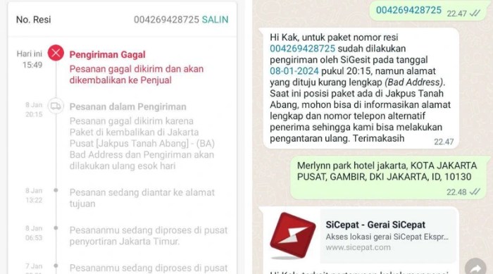 Status Pengiriman Sicepat Halu Secara Real Time